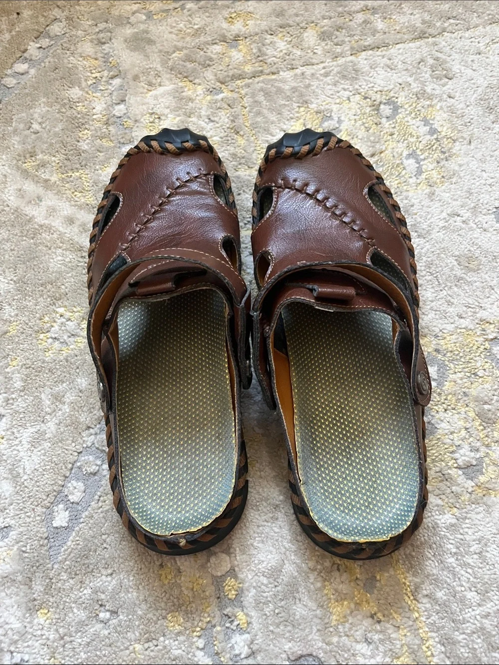 Men's Brown Faux Leather Closed-Toe Sandals Size 8 ( 41)